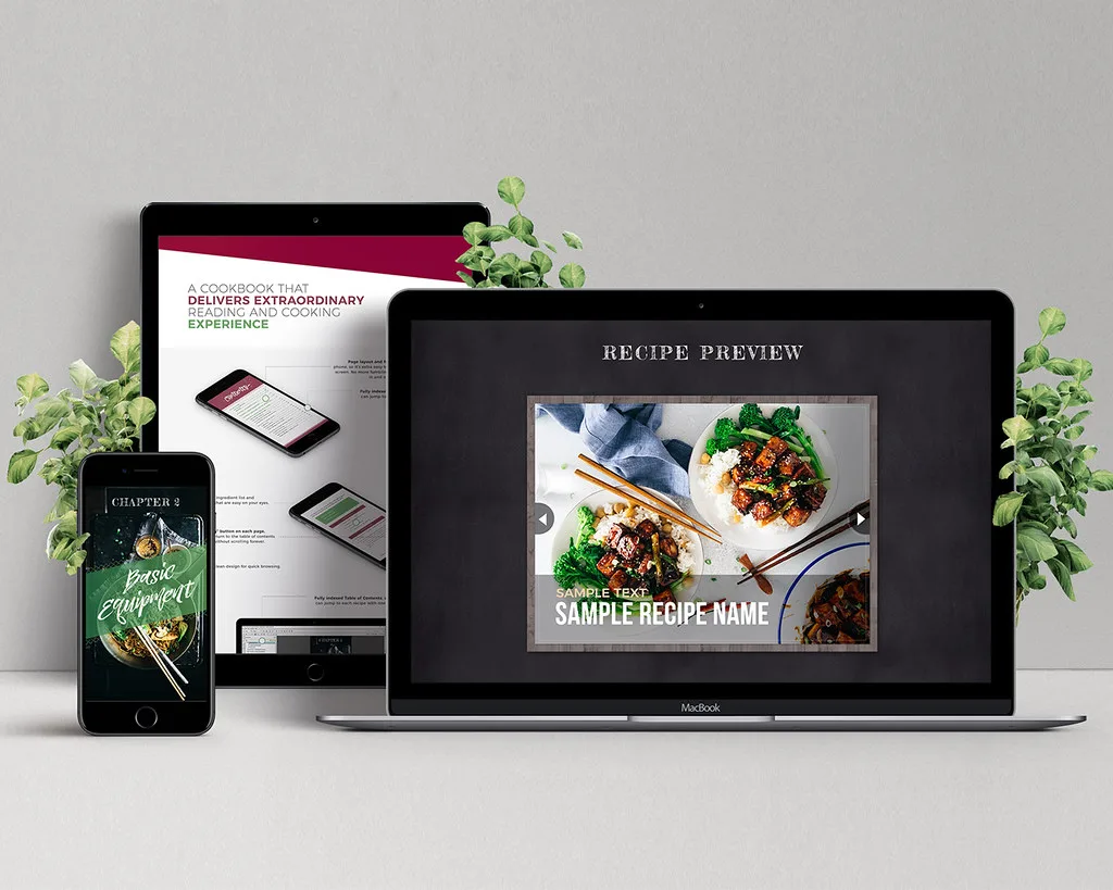 The launch landing page on laptop and tablet, alongside a chapter opener from the ebook on a phone.